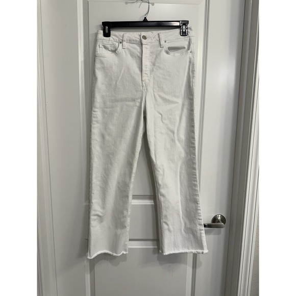 Hudson Jeans Denim - Hudson Jeans Faye White High Rise Straight Crop Jeans Size 30 Raw Hem Button Fly